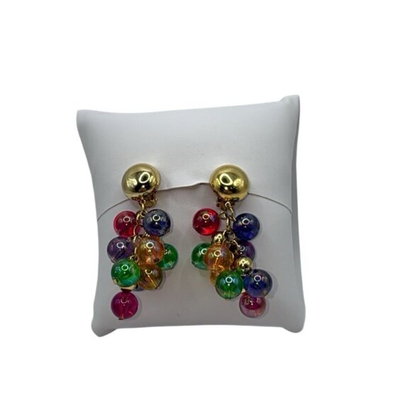 Colorful Whimsical BOHO Beaded Bohemian Iridescent Retro Clip On Earrings - Picture 1 of 5